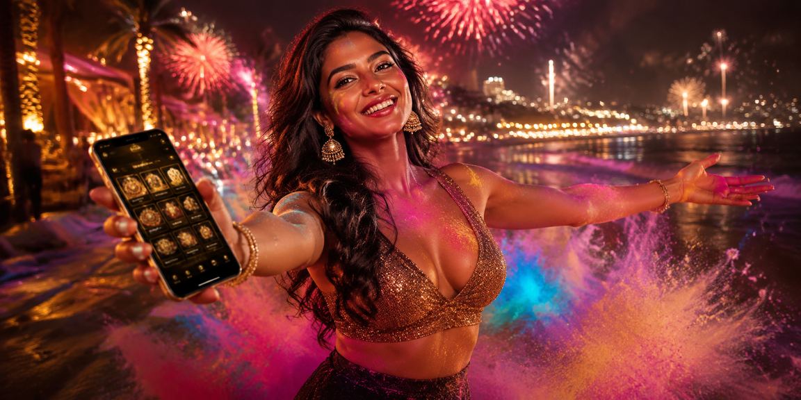 Mobile casino users celebrating Holi festival in Goa